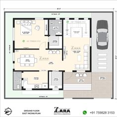 the floor plan for a two bedroom apartment with an attached garage and living room area