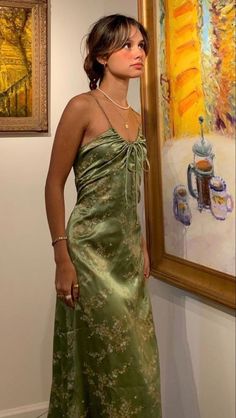 Party Dress Midi, Satin Party Dress, Formal Prom Dress, Green Vintage