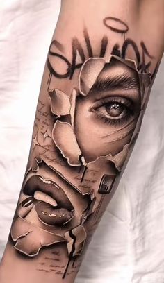 a woman's arm with an eye and roses on it