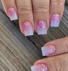 Reverse Glitter Nails, Glitter Nails Dip, Powder Dipped Nails Ideas Summer, Summer Glitter Nails, Spring Glitter Nails, Elegant Touch Nails, Feather Nails, Encapsulated Nails, Milky Nails