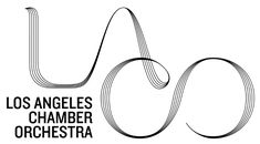 the los angeles chamber orchestra's logo, which is designed in black and white