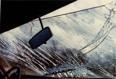 the windshield of a car that has been smashed