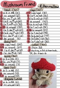 a crocheted mushroom is shown with the instructions for it to be knitted