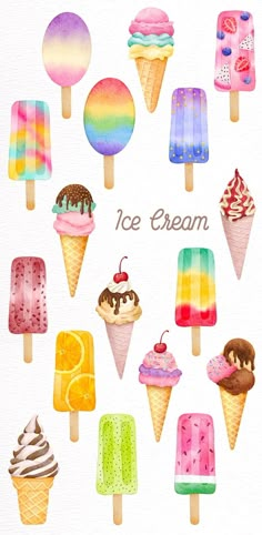 an ice cream poster with many different flavors