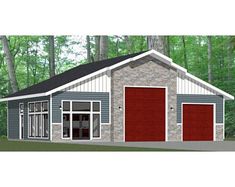 this is an artist's rendering of a two - car garage in the woods