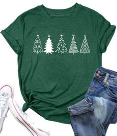 PRICES MAY VARY. 【Premium Fabric】This christmas tree is crafted from cotton blend, soft, stretchy, lightweight, the comfymaterial will catch your favorite. 【Xmas Holiday Shirt Tops】Christmas shirts for women, christmas tree print graphic tees, funny xmas tees tops, woman christmas tshirts, christmas gift shirts tops, chic short sleeves graphic tees and round neck will let you see the high quality of t-shirts! cute christmas trees letter t-shirt makes you look more approachable and vitality! 【Occ Funny Christmas Tshirts, Christmas Tree Shirt, Shirt Casual Style, Xmas Shirts, Tree Shirt, Funny Christmas Shirts, Printed T Shirts, Cute Shorts, Holiday Shirts