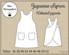 the japanese apron sewing pattern is shown in white and has an open back, as well as