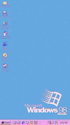 the windows 98 logo is displayed on a computer screen