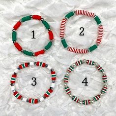 christmas Christmas Clay Beads Bracelet, Cute Clay Bead Bracelet Ideas Christmas, Clay Beads Bracelet Ideas Christmas, Preppy Christmas Clay Bead Bracelets, Christmas Clay Bracelet Ideas, Cute Christmas Bracelet Ideas, Preppy Christmas Bracelets, Christmas Heishi Bracelet, Beaded Christmas Bracelets