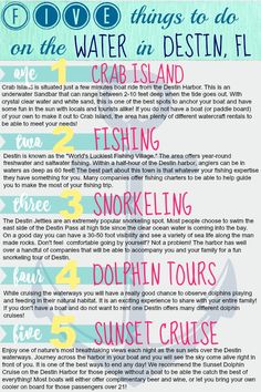 the five things to do on the water in destin, florida infographical