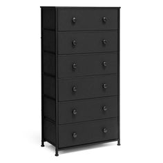 a tall black dresser with five drawers