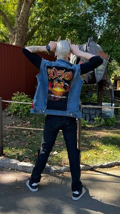 Screen accurate Eddie Battle Vest. Completed with; Replica Pins, (optional, see listing options) Embroidered Leviathan Cross, Megadeth, Iron Maiden patches, sew on Motorhead patch, and Dio back patch made from a remake of the classic Dio, The Last In Line Tour T-shirt, just like Eddie used in the show! All patches are reinforced, and stitched perfectly for maximum durability. This MOST METAL EVER Battle vest could've come right off of Eddie's back. The vest is made from a brand new, authentic Levi's Men's trucker jacket. Patches and pins are custom made by other Etsy shops, the patches are custom sized to match the patches Eddie has on his vest!  Please be patient! I make them all myself and it takes sometime to make these Battle vests replica-level perfection The Last In Line, Leviathan Cross, Battle Vest, Jacket Patches, The Last, My Year, Iron Maiden, Back Patch, Trucker Jacket