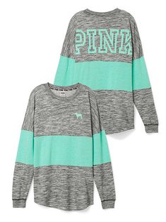 Grey and green Varsity Crew PINK long sleeve tee shirt Store Outfits, Pink Store, Graphic Long Sleeve Shirts, Oversized Long Sleeve Shirt, Victoria Secret Outfits, Pink Long Sleeve Shirt, Clothing Summer, Brand Clothing, Pink Brand