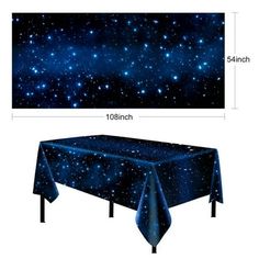 the tablecloth is shown with measurements for it and has space in the sky behind it