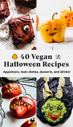 the cover of 40 vegan halloween recipes, with pictures of pumpkins and peppers