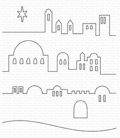 an outline drawing of a city with buildings