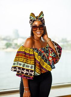 ZICO Top & Head wrap set - Ace Kouture | Buy Now on Sellox Kitenge Tops, Ankara Top Styles, Dope Fashion Outfits, African Dress Styles, Denim Diy Clothes, African Print Shirt, African Blouses, Afrocentric Fashion, African Fabric Dress