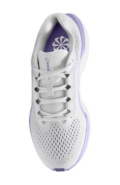 An engineered mesh upper offers a stronger and more flexible running shoe built on Air cushioning and a high-traction waffle tread for improved response. Synthetic and textile upper and lining/rubber sole Imported Lilac White, White Lilac, Shoe Women, On Air, Running Shoe, Womens Running Shoes, Christmas List, Nordstrom Rack, Rubber Sole