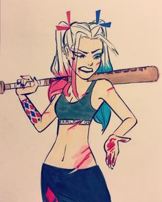 a drawing of a girl holding a baseball bat