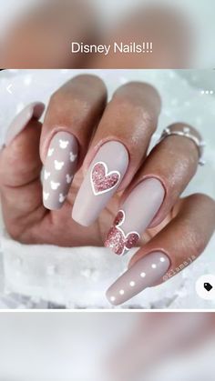 Disney Birthday Nails Art Designs, Disney Cute Nails, Chic Disney Nails, Disney Valentines Day Nails, Disney Nail Designs Acrylic Disneyland, Elegant Disney Nails, Nude Disney Nails, Disney Inspired Nails Acrylic, White Disney Nails