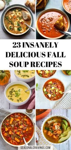 several different soups and stews in bowls with the words, 23 insanely delicious