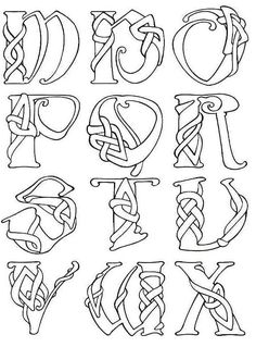 the alphabet is made up of letters and numbers with knots on each letter, as well as