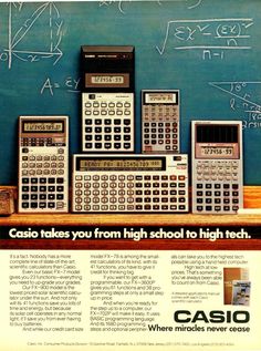 an advertisement for casio's high school to high tech calculators