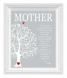 a mother's poem with a tree and heart on the bottom, in white frame