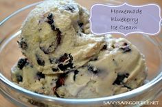 homemade blueberry ice cream in a bowl