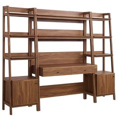 Bixby 3-Piece Wood Office Desk and Bookshelf Stylish Bookshelf, Desk And Bookshelf, Wood Office Desk, Desk Dimensions, Wood Office, Bookshelf Desk, Organic Wood, Modway Furniture, Office Furniture Desk