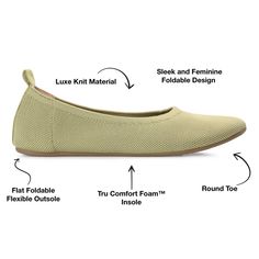 The Jersie flats by Journee Collection are the perfect basic shoe for everyday wear. With a tab at the heel and a classic round toe, these flats are both simple and stylish. They also feature a 4 mm Tru Comfort Foam™ insole and a wide-width footbed for all-day support, while the knit fabric uppers offer breathability. The flexible sole and soft fabric make them foldable for easy storage. Comfortable Non-slip Flats, Casual Non-slip Ballet Flats With Flat Heel, Non-slip Ballet Flats, Lightweight Flats With Arch Support, Non-slip Ballet Flats For Spring, Comfortable Flats With Textured Footbed, Comfortable Textured Flats With Flat Heel, Casual Slip-on Ballet Flats With Arch Support, Flats With Textured Footbed