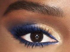 Best Makeup For Royal Blue Dress, Peacock Inspired Eye Makeup, Royal Blue Liner Eye Makeup, Eye Makeup Navy Blue Dress, Blue Kajal Eye Makeup, Navy Smokey Eye Makeup, Cobalt Blue Makeup, Midnights Inspired Make Up, Cobalt Blue Eye Makeup