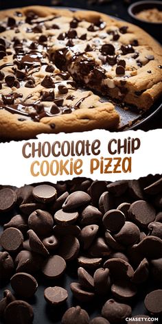 the chocolate chip cookie pizza is ready to be eaten