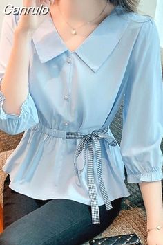 Bandage Shirt, Blouse Tops Designs, Model Blouse, Modest Casual Outfits, Blouse Casual Fashion, Fashion Top Outfits, Fashion Tops Blouse