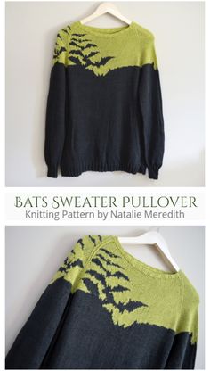 two sweaters with green and black designs on them