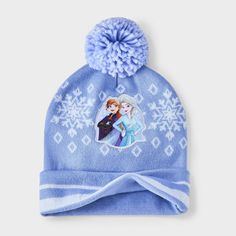 Amp up your accessories with the Girls' Frozen Pom Beanie in Purple. This fashion beanie is made of midweight knit fabric with rolled cuffs for all-day cozy comfort. It features ‘Frozen’ graphic detailing with a pom-pom accent on the top to add a cute touch to their cool-weather outfit, while the pull-on style allows for easy on and off making it a must have for your winter wardrobe. Fashion Beanie, Fur Mitten, Kids Winter Hats, Cute Beanies, Girls Fleece, Acrylic Fabric, Knitting Girls, Scarf Hat, Kids Outfits Girls