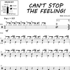 a guitar tab with the words can't stop the feeling on it