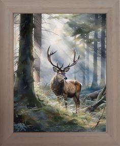 an oil painting of a deer in the woods