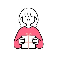 a woman holding a gift box with a bow on it's neck and hands