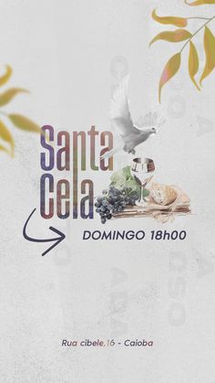 a poster with the words santa cela on it and a bird flying over grapes