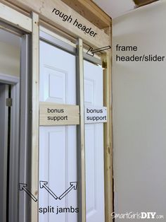 an open door with instructions to install the frame