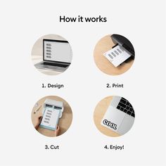 four different types of electronic devices with the words how it works written in each one