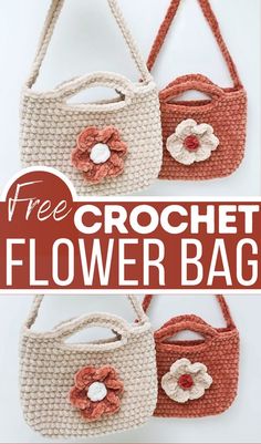 three crochet flower bags with the text, free crochet flower bag