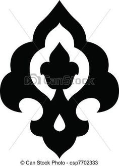 an ornate black and white pattern on a white background, with the shape of a flower