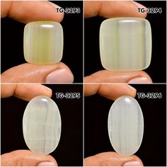 four pictures showing the different shapes and sizes of soaps that are being held in their hands