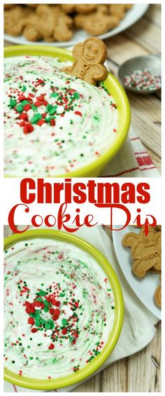 christmas cookie dip recipe in a bowl with cookies and candy canes on the side