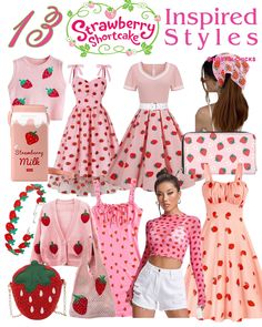 "Berry chic vibes: 13 sweet strawberry shortcake inspired styles to add a dash of nostalgia to your wardrobe! 🍓✨ Strawberry Shortcake Theme Outfits, Strawberry Shortcake Party Outfit, Strawberry Shortcake Picnic, Modern Strawberry Shortcake Outfit, Strawberry Shortcake Fashion, Strawberry Shortcake Aesthetic Outfit, Womens Strawberry Shortcake Costume