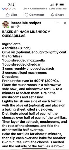 the recipe is displayed on an iphone screen