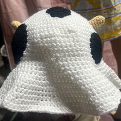 Nwot Crocheted Cow Bucket Hat - Black & White - One Size Cow Bucket Hat, Crocheted Cow, Vans Cap, Gucci Cap, New Era Beanie, Carhartt Beanie, Crochet Cow, Distressed Hat, Bucket Hat Black