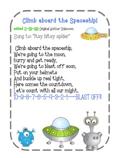 an image of a poem for children to read in the book climb aboard the space ship